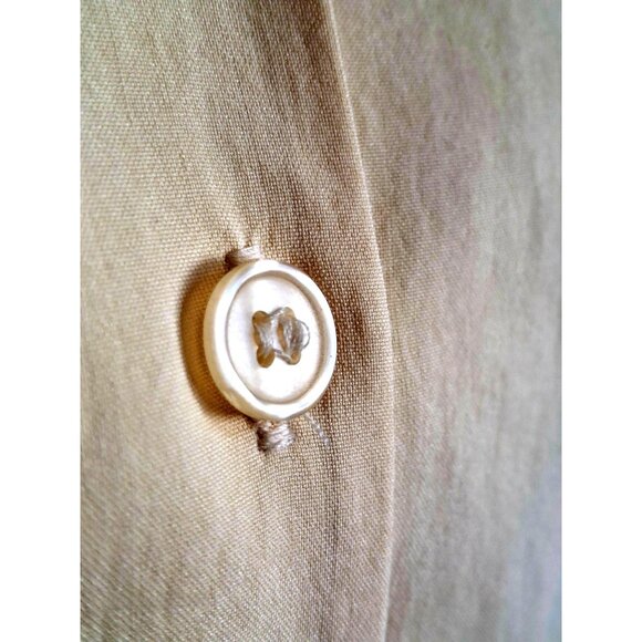 Vintage Silk Long-Sleeve Button-Up Shirt In Light Yellow Size M - Picture 4 of 11